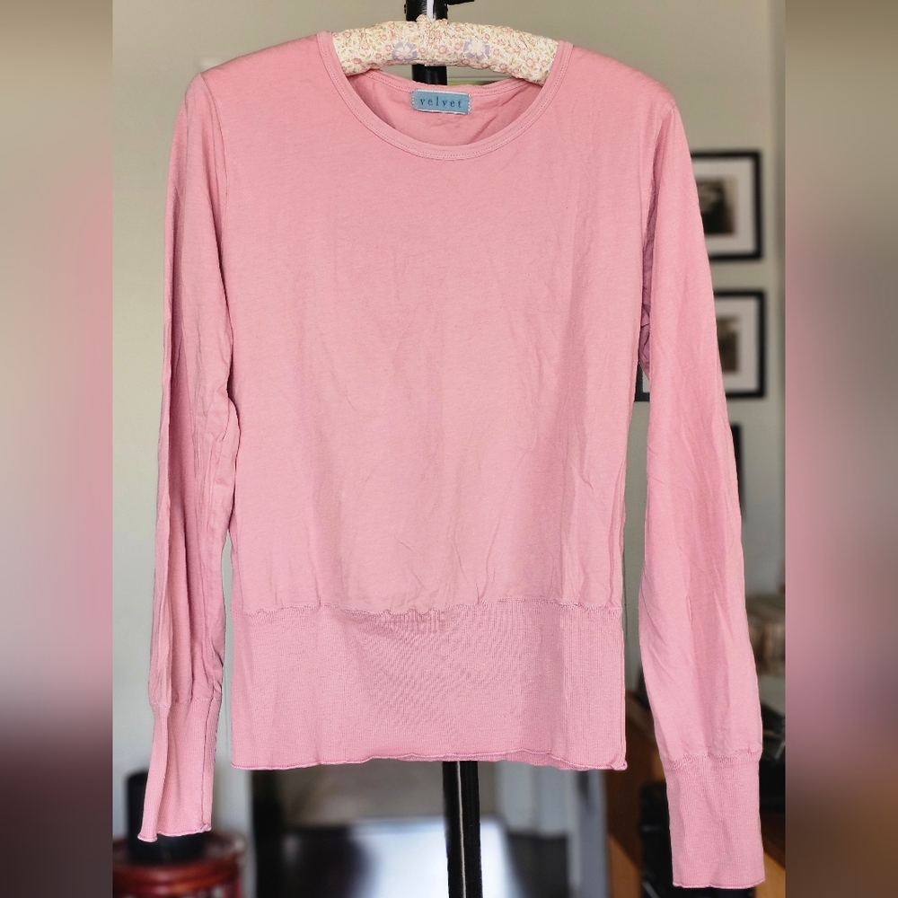 Velvet Dusty Pink Long-Sleeve Crewneck Top